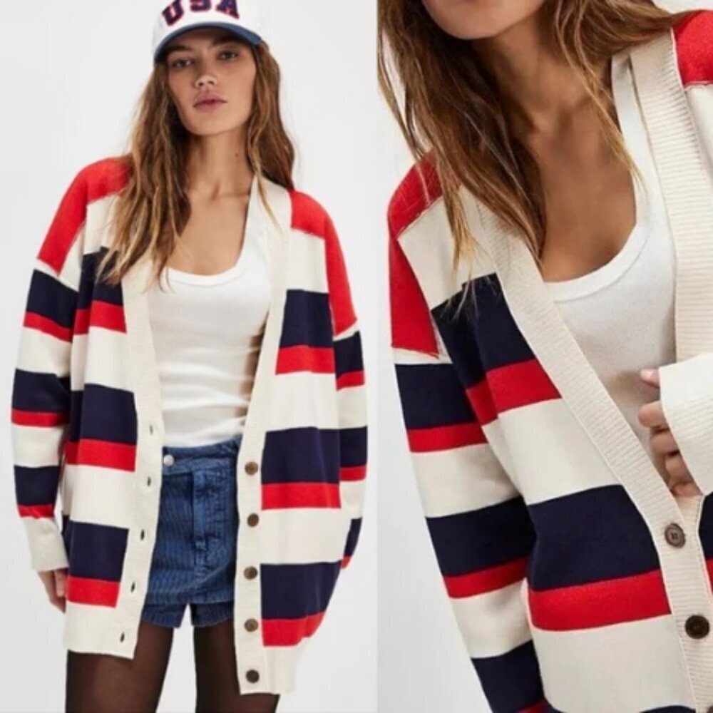 New! Free people League of Her Own Cardigan in American combo XS 2344